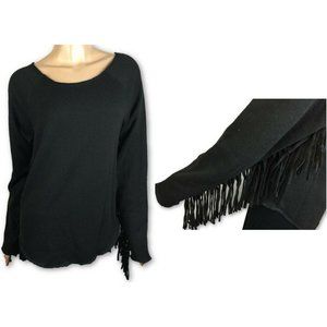 Candela New Black Cotton Maru Sweater Size XS Fringed Long Sleeves MSRP $231